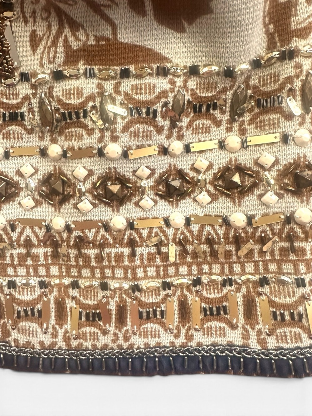 Chico’s NWT Embellished Pattern Cardigan Golden Ochre Beaded Knit Size 2 - Picture 7 of 11